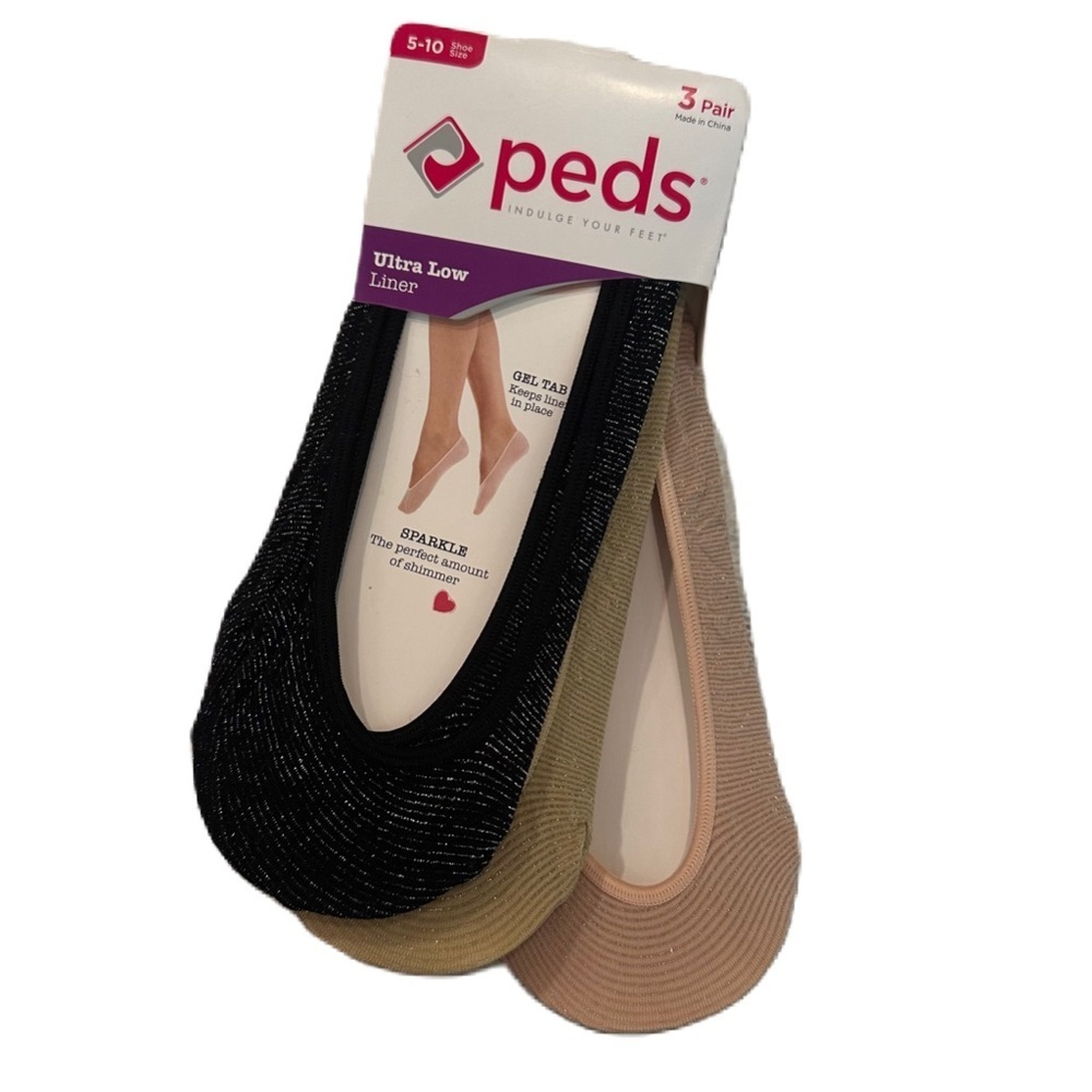 Peds Womens Sparkle Low Cut No‎ Show Foot Liners Set 3